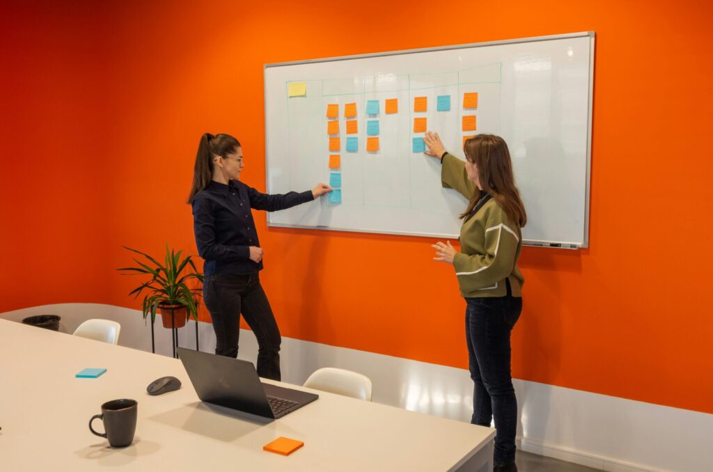 Facilitators presenting at a whiteboard