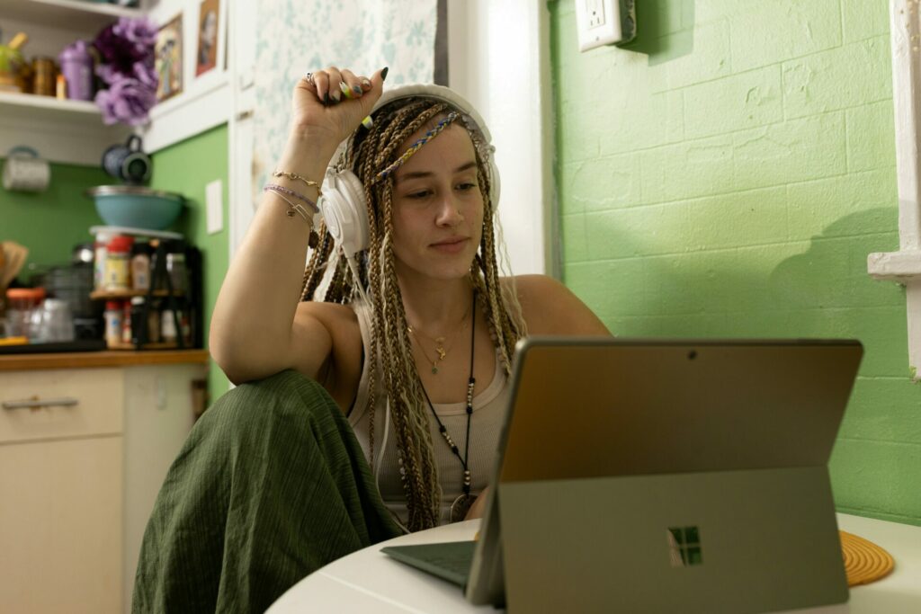 A young woman studying